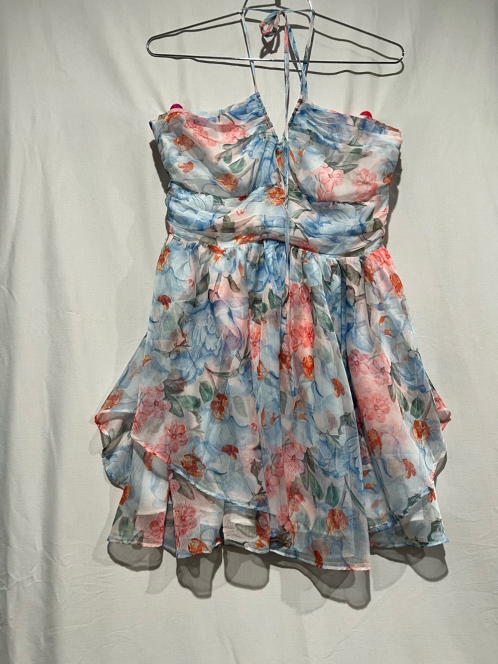 Lulus Floral Halter Chiffon Mini Dress Small NWT Romantic Tiered Ruffle
